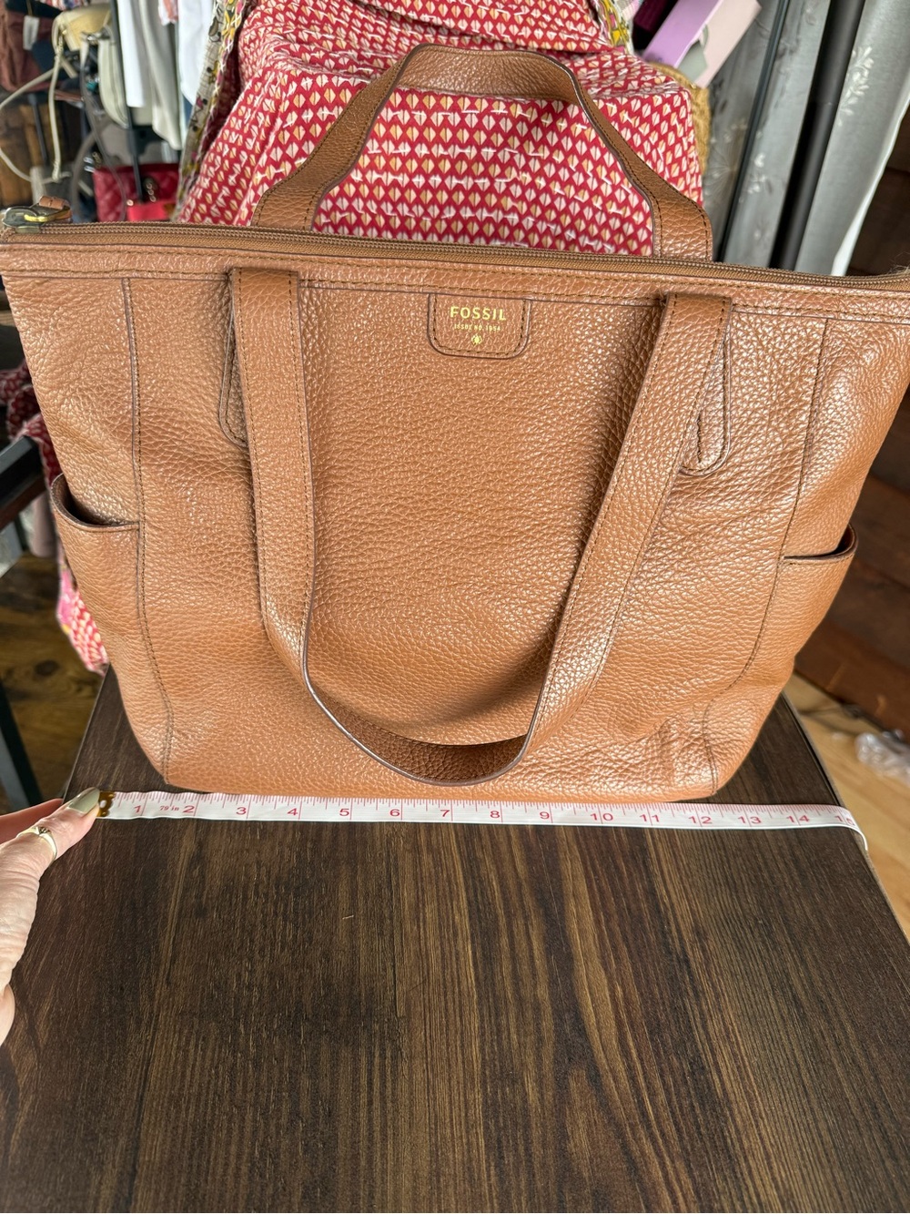 Fossil Cognac Pebbled Leather Tote